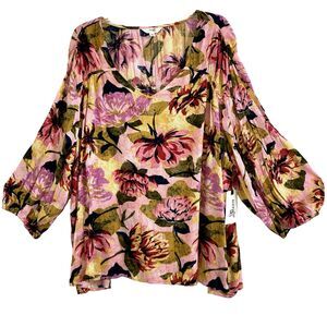 TERRA & SKY sz 3X Colorful Floral Flowy Rose Pink Magnolia Breathable Tunic  Top